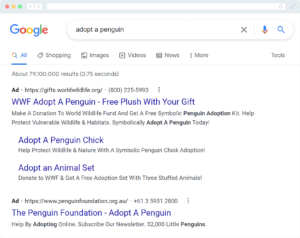 An example of a Google Ad from the World Wildlife Fund